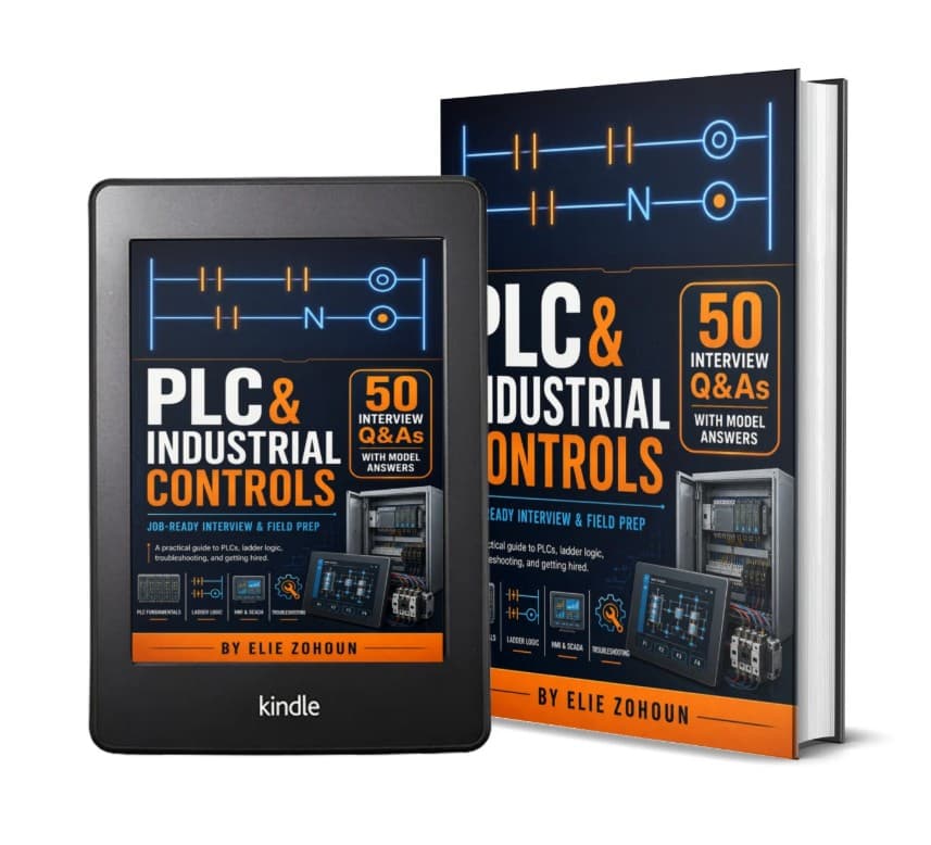 PLC & Industrial Controls book shown in print and digital formats