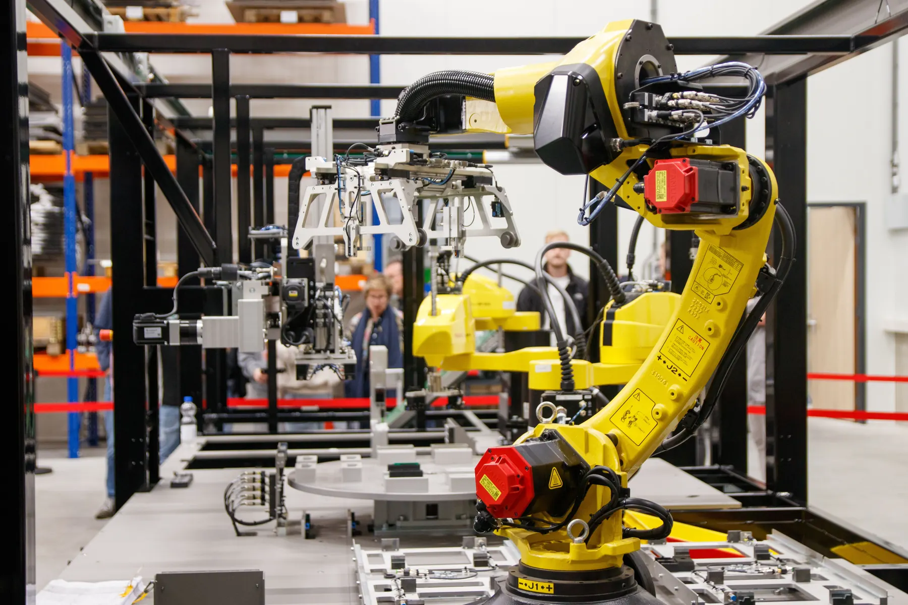 Industrial robotic automation on a modern manufacturing line
